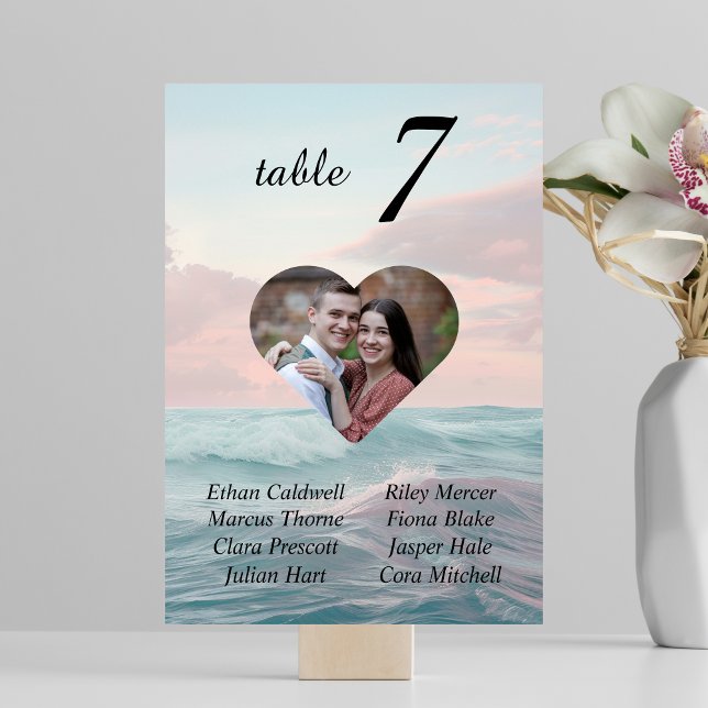 Beach Wedding Heart Photo Table Number (Creator Uploaded)