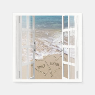 Beach Wedding Hearts in Open Window Napkins