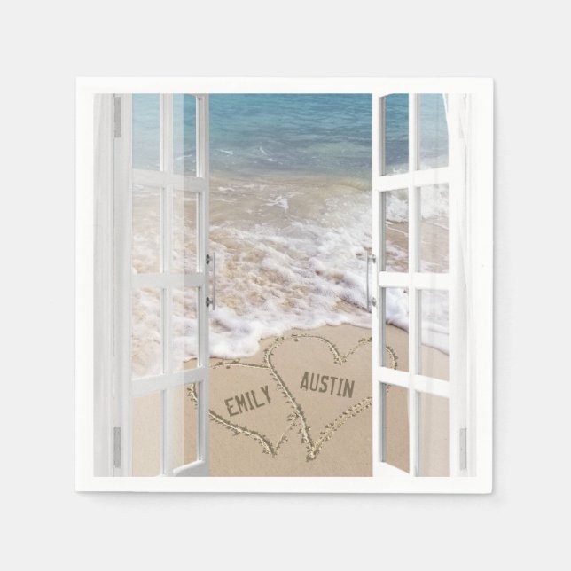 Beach Wedding Hearts in Open Window  Napkins (Front)