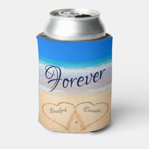  Beach Wedding Hearts in Sand Guest Keepsake Can Cooler