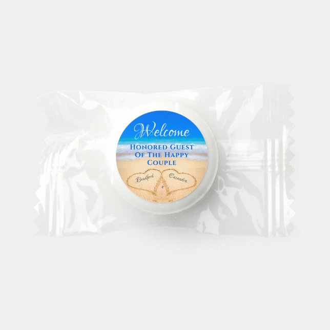 Beach Wedding Hearts in Sand Welcome Blue Life Sa Life Saver® Mints (Front)