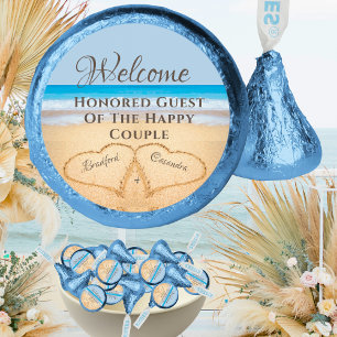 Beach Wedding Hearts in Sand Welcome Dusty Blue Hershey®'s Kisses®