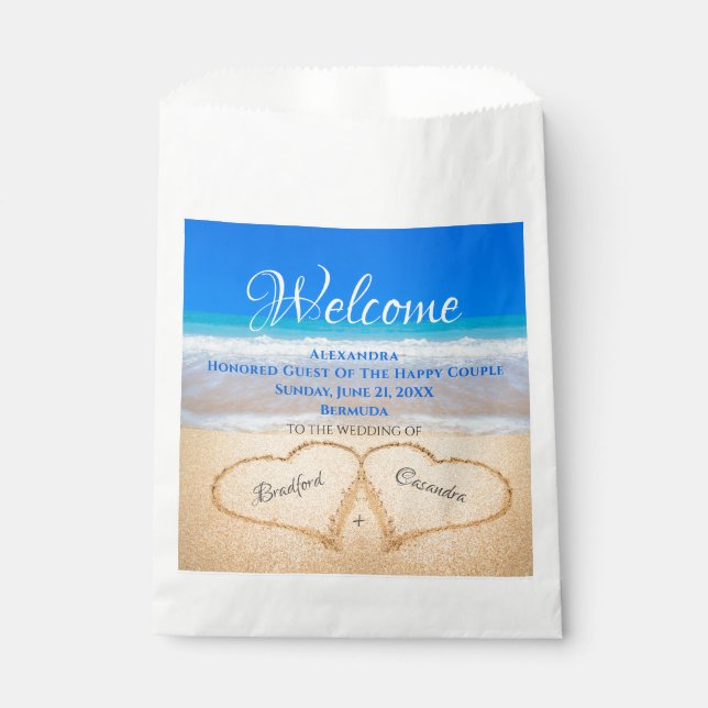  Beach Wedding Hearts in Sand Welcome Favor Bag (Front)
