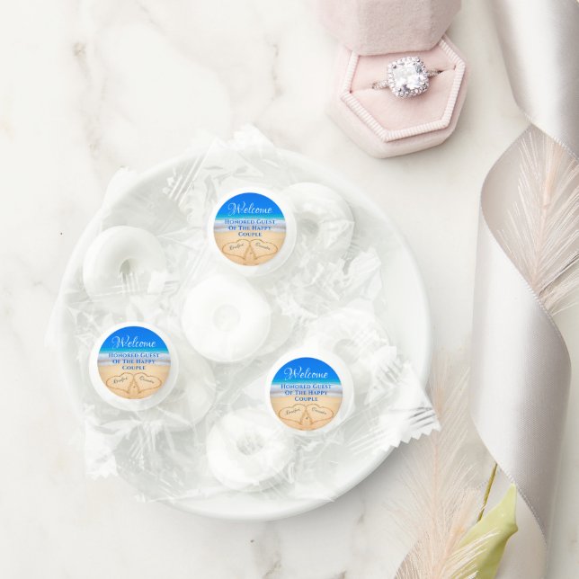  Beach Wedding Hearts in Sand Welcome Life Saver® Mints (Wedding)
