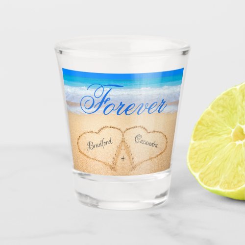  Beach Wedding Hearts in Sand Welcome  Shot Glass