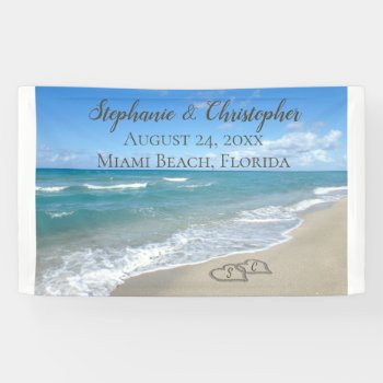 Beach Wedding Hearts In The Sand Elegant Banner by CustomInvites at Zazzle