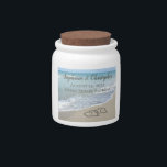 Beach Wedding Hearts in the Sand Elegant Candy Jar<br><div class="desc">Two interlocking beach wedding hearts drawn in the sand makes an elegant tropical ocean coastal nautical theme wedding,  matching set of items. Pretty turquoise water waves crashing on the shore and pastel blue sky.</div>