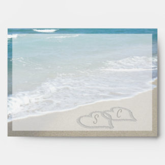 Beach Wedding Hearts in the Sand Elegant Envelope