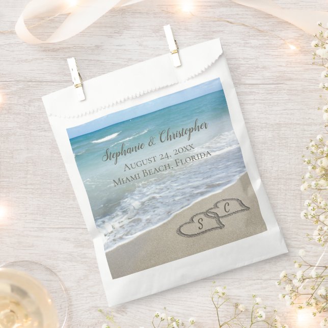 Beach Wedding Hearts in the Sand Elegant Favor Bag (Clipped)