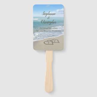 Beach Wedding Hearts in the Sand Elegant Hand Fan