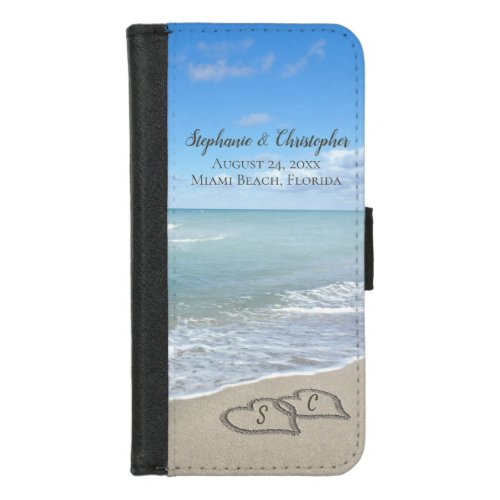 Beach Wedding Hearts in the Sand Elegant iPhone 87 Wallet Case