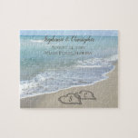 Beach Wedding Hearts In The Sand Elegant Jigsaw Puzzle at Zazzle
