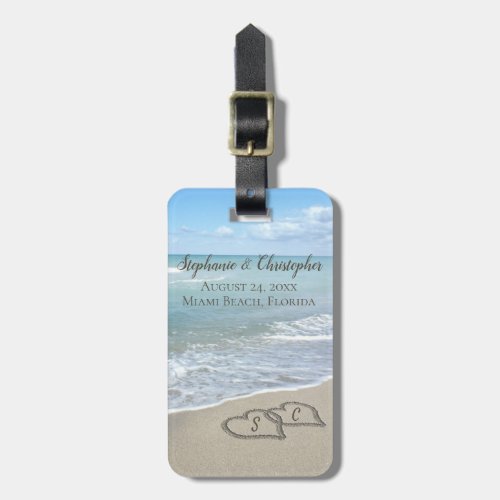 Beach Wedding Hearts in the Sand Elegant Luggage Tag