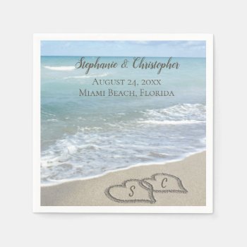Beach Wedding Hearts In The Sand Elegant Napkins by CustomInvites at Zazzle