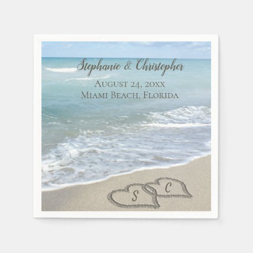 Beach Wedding Hearts in the Sand Elegant Napkins