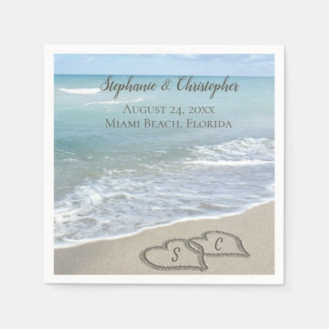 Beach Wedding Hearts in the Sand Elegant Napkins (Front)