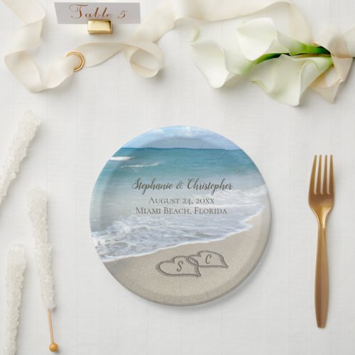 Beach Wedding Hearts in the Sand Elegant Paper Plates