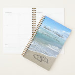 Beach Wedding Hearts in the Sand Elegant Planner<br><div class="desc">Two interlocking beach wedding hearts drawn in the sand makes an elegant tropical ocean coastal nautical theme wedding,  matching set of items. Pretty turquoise water waves crashing on the shore and pastel blue sky.</div>