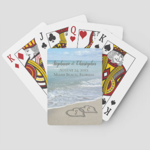 Beach Wedding Hearts in the Sand Elegant Poker Cards