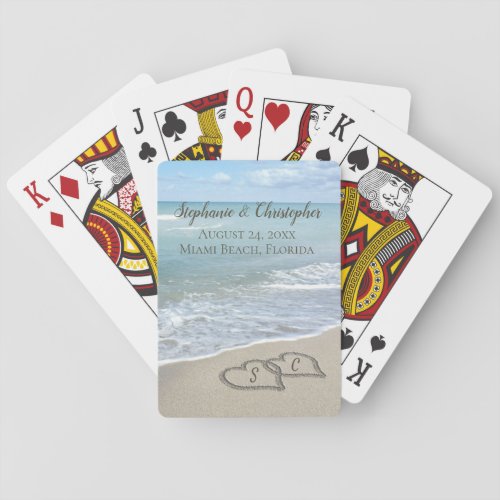 Beach Wedding Hearts in the Sand Elegant Poker Cards