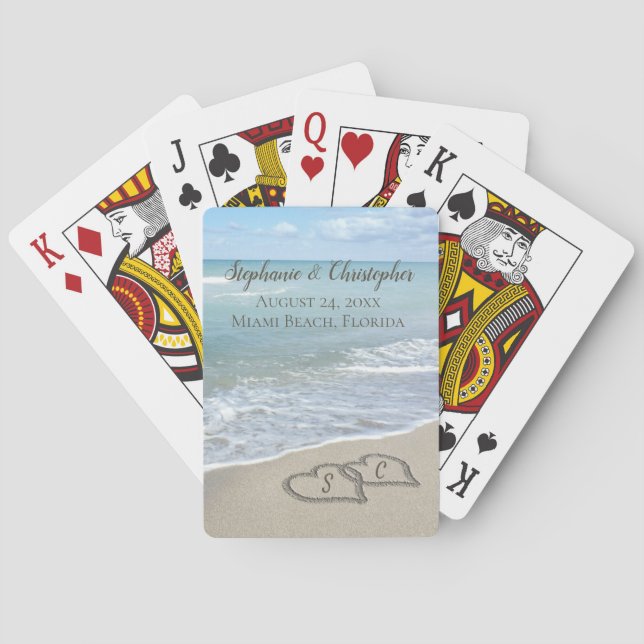 Beach Wedding Hearts in the Sand Elegant Poker Cards (Back)