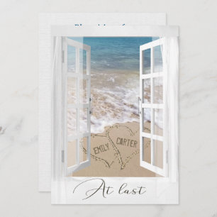 Beach Wedding Hearts with Names In Window  Invitation