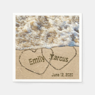 Beach Wedding Hearts with names Napkins