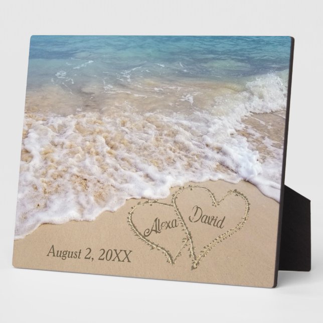 Beach Wedding Hearts with Newlywed Names  Plaque (Side)