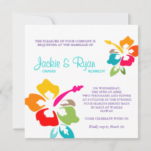 Beach Wedding Hibiscus Flower Colorful Invitation