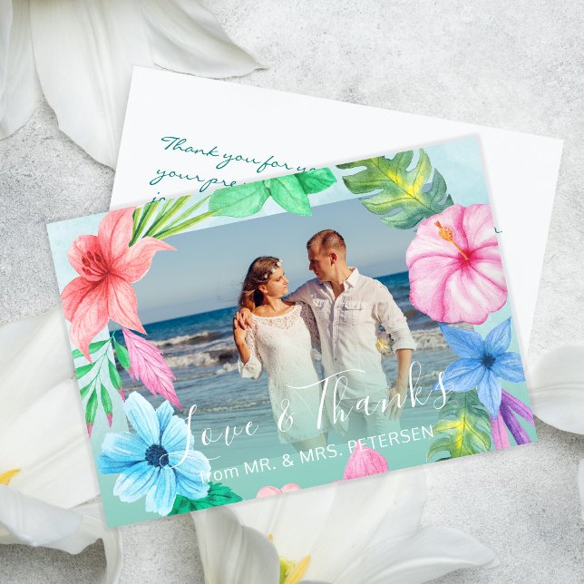 Beach wedding hibiscus tropical PHOTO thank you Card (Creator Uploaded)