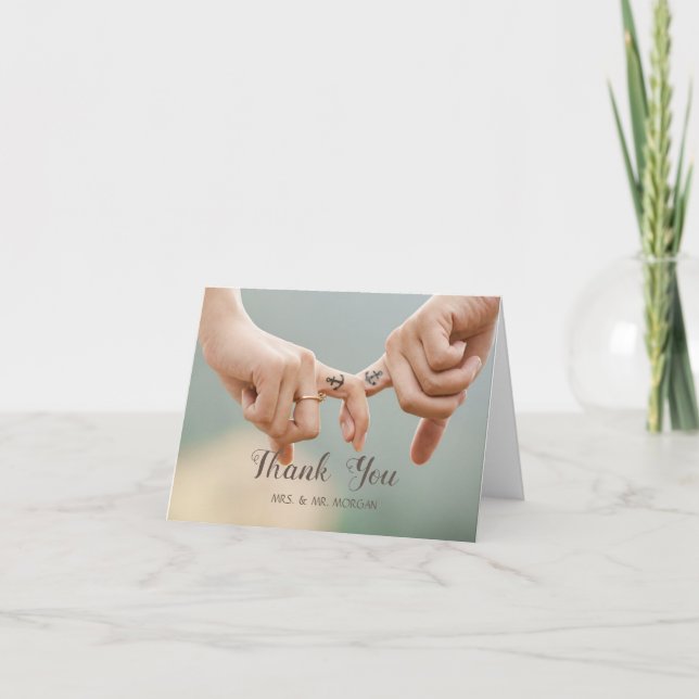 Beach  Wedding, Hold Hands Letterpress Thank You Card (Front)