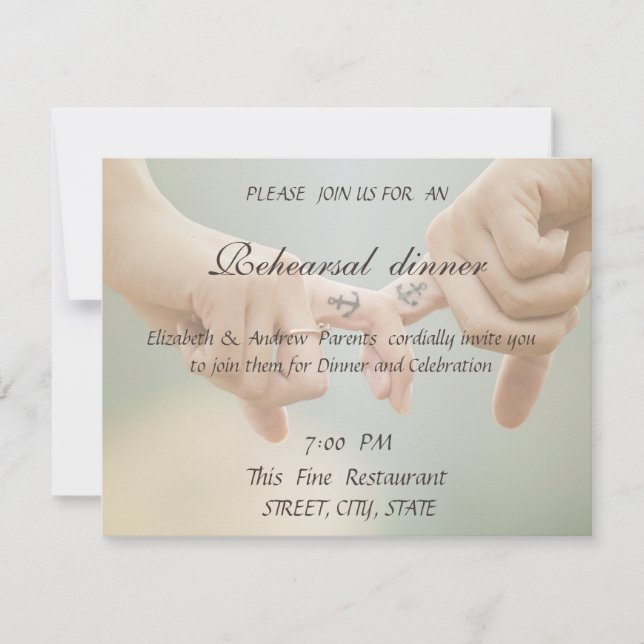 Beach Wedding,Hold Hands  Rehearsal Dinner Invitation (Front)