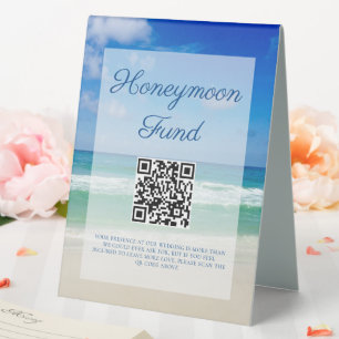 Beach Wedding Honeymoon Fund Custom QR Code Table Tent
