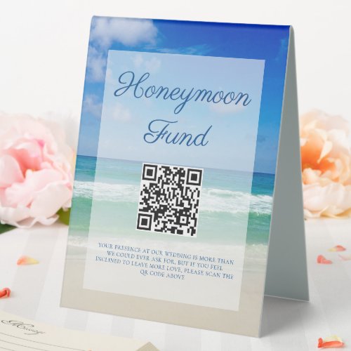 Beach Wedding Honeymoon Fund Ocean Waves Table Tent