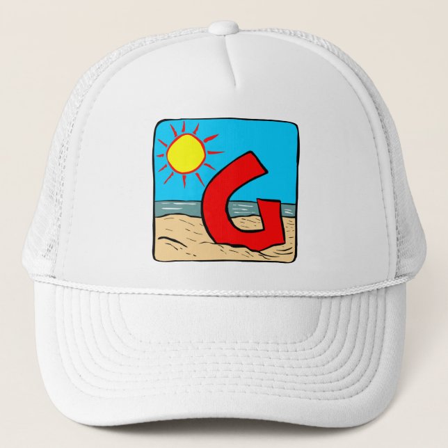 Beach Wedding Ideas Letter G Trucker Hat (Front)