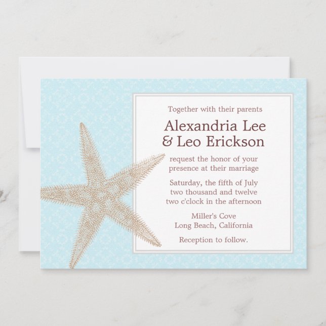 Beach Wedding Invitation - aqua floral (Front)