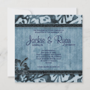 Beach Wedding Invitation Hibiscus Blue Denim