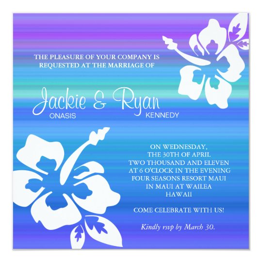 Beach Wedding Invitation Hibiscus Blue Purple Zazzle Com