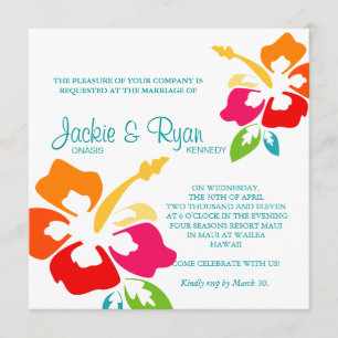 Beach Wedding Invitation Hibiscus Flower Colorful