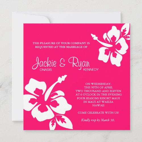 Beach Wedding Invitation Hibiscus Flower Pink