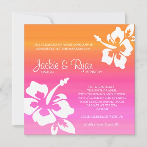 Beach Wedding Invitation Hibiscus Pink Orange