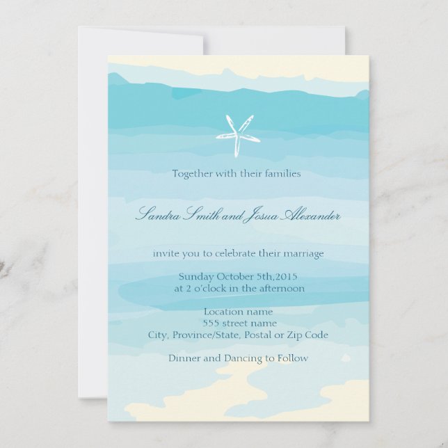 Beach Wedding Invitation ı Beach & Starfish (Front)