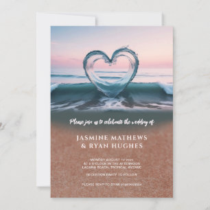 Beach wedding invitation, love heart invitation