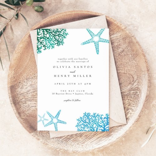 Beach Wedding Invitation Ocean Starfish Invitation