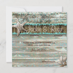 Beach Wedding Invitation Seashell Blue Vintage