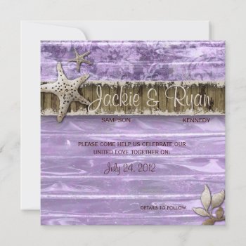 Beach Wedding Invitation Seashell Purple Vintage by WeddingShop88 at Zazzle
