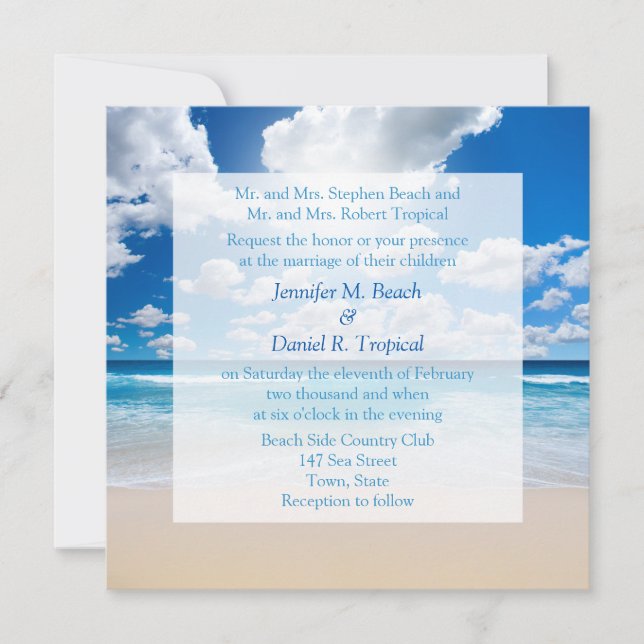 Beach Wedding Invitation Tropical Wedding Invite (Front)