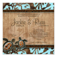 Beach Wedding Invitation Turtle Blue Brown