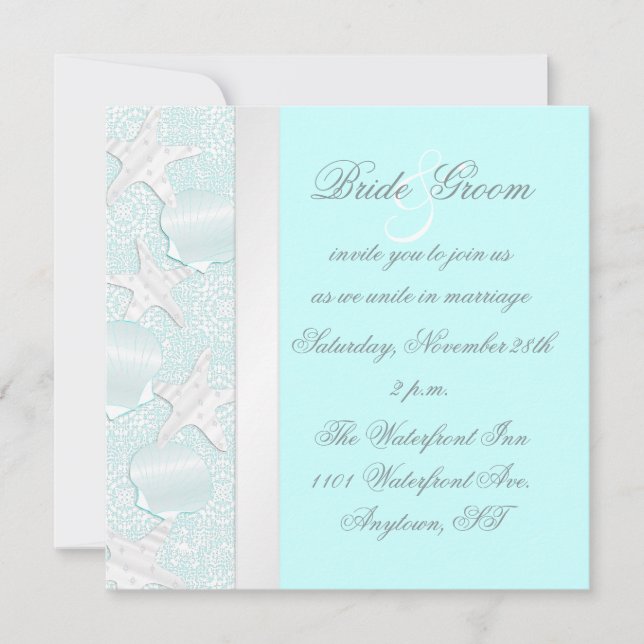 Beach Wedding Invitation w/Starfish and Seashells (Front)