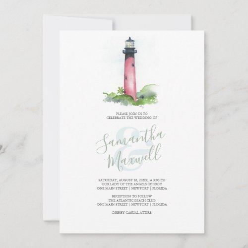 Beach Wedding Invitation Watercolor Lighthouse